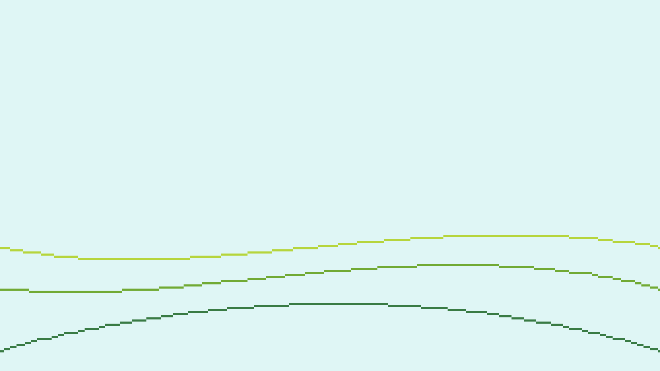 Drei geschwungene grüne Linien verlaufen über den hellblauen Hintergrund.