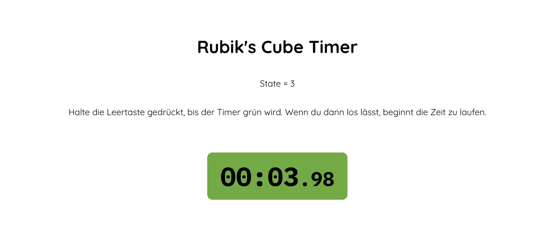Der gestaltete Timer zeigt auf grünem Hintergrund eine Zeit von 00:03.98.