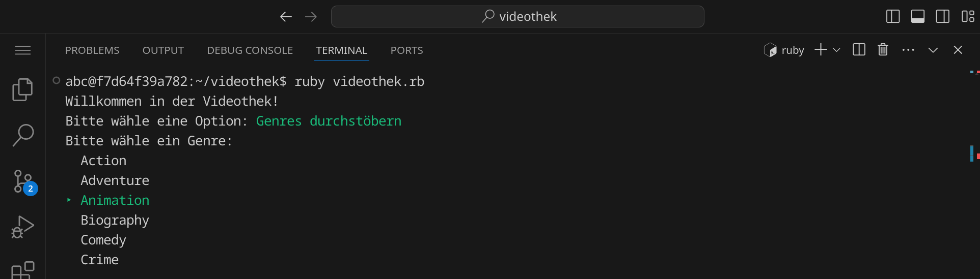 Im Konsolenmenü ist das Genre Animation ausgewählt.
