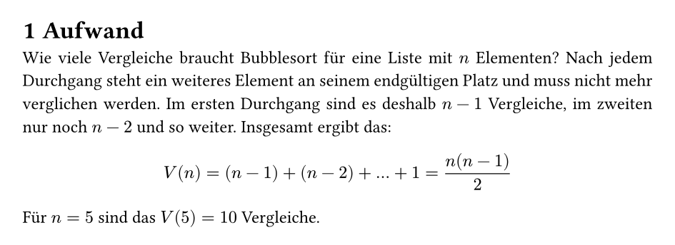 Der Abschnitt Aufwand mit Formeln im Text und einer abgesetzten Formel mit Bruch.